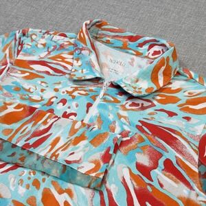 Icikuls 1/4 Zip Shirt Pullover Women Small Blue Animal Print Long Sleeve Stretch